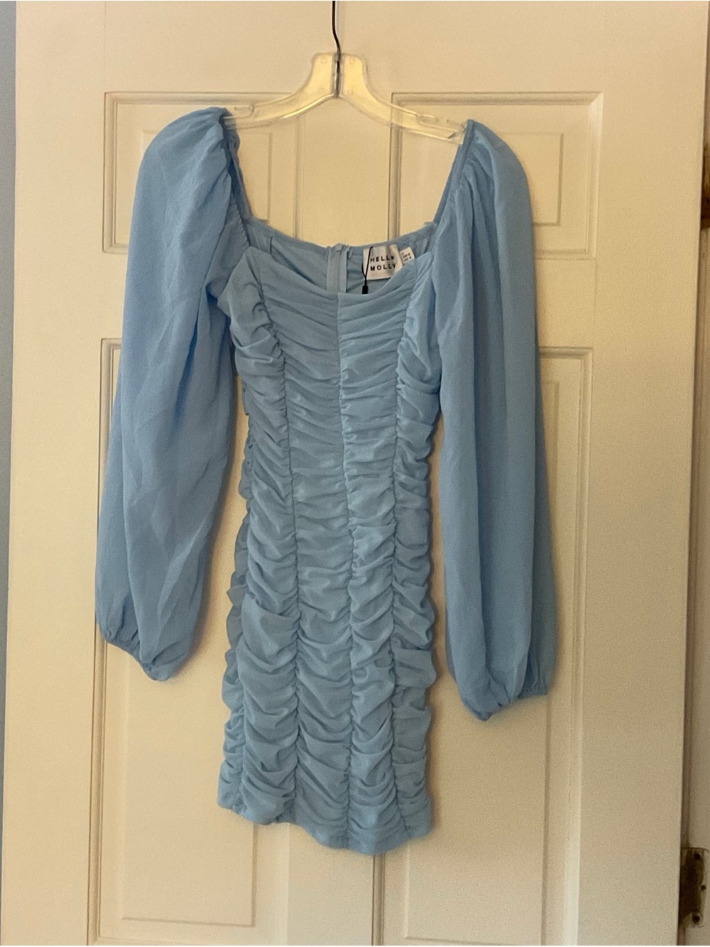 Hello Molly Ruched Bodycon Dress Blue US Sz 4 Coquette Wedding Guest Homecoming